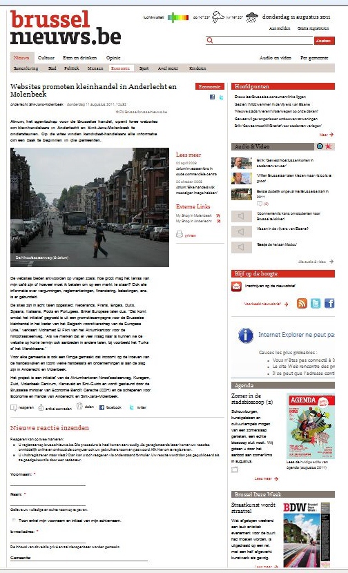 Website commece commerçant independant installation Molenbeek Anderlecht  langues Europe information Outils aide