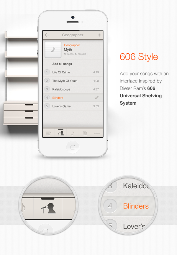 t3  Music player app iphone dieter rams Minimalism braun vintage Interface