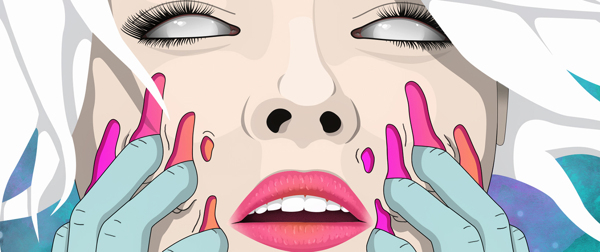 girl White hair fingers body woman Space  watercolor brush Illustrator vector
