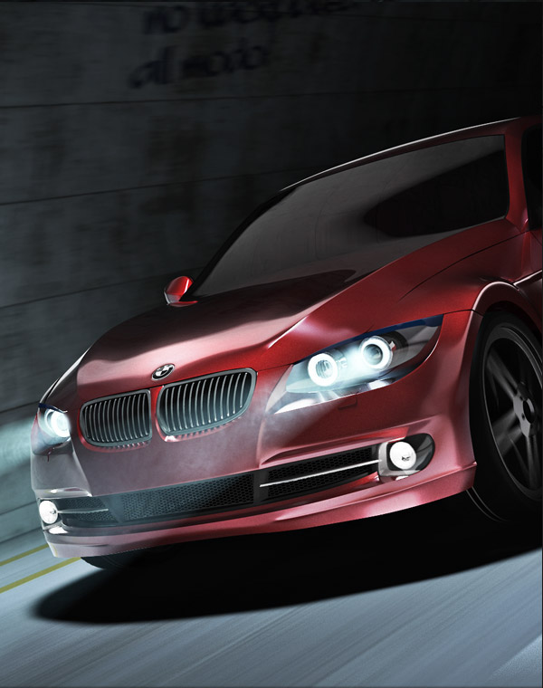 car  bmw3 drive night tunnel modo 3D CGI speed Moody Speeding Blurry bmw3