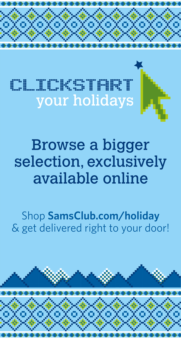 Sam's Club Click digital winter pixels christmas sweater snow mountains holidays