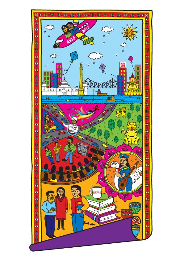 festival book scroll painting fish Durga indian Kolkata design books literary authors