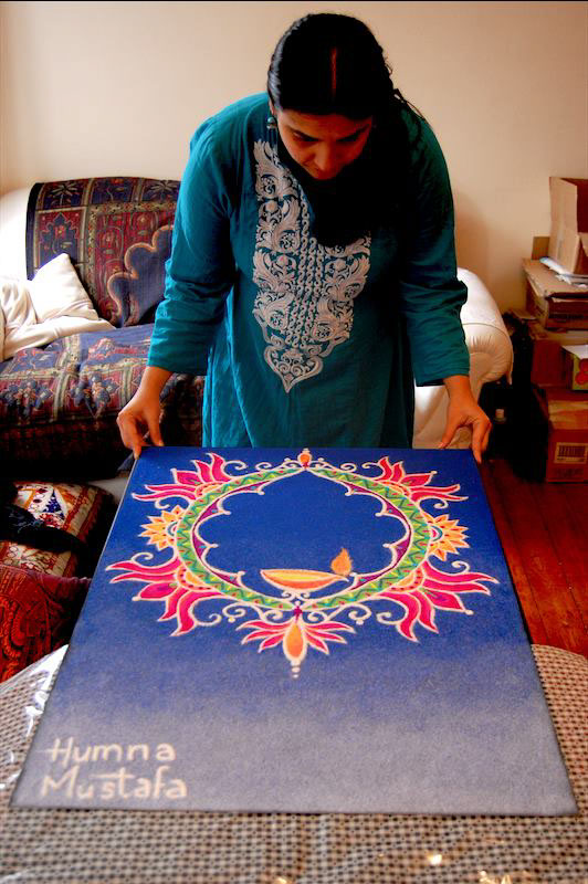 o2 London british indianart rangoli Diwali sandart art freehand Patterns UK australian artist pakistani blue commercial