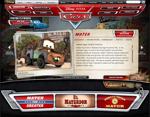Cars Lightning McQueen MATER disney pixar movie website