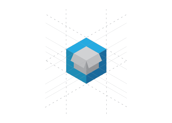 brand identity logo cube hexagon Isometric box warehouse depo IBT erdis driza
