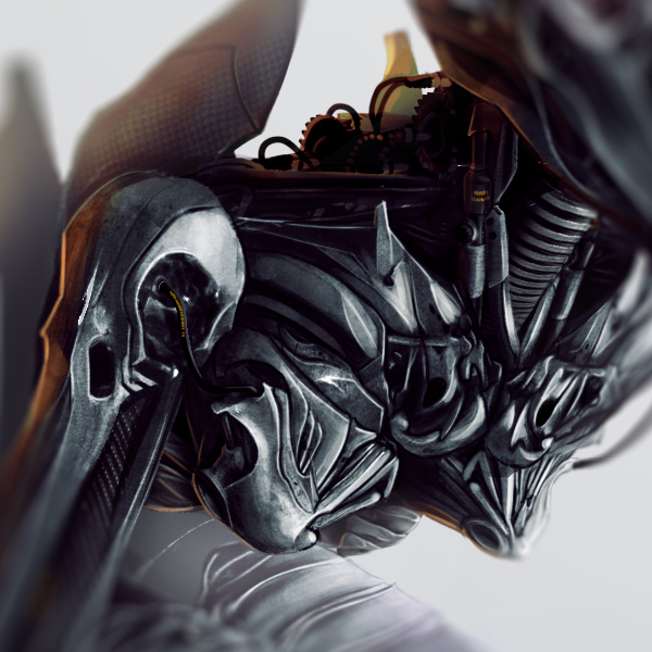 Cyborg robot Cyberpunk Scifi science fiction horror crow crows drones concept art Character