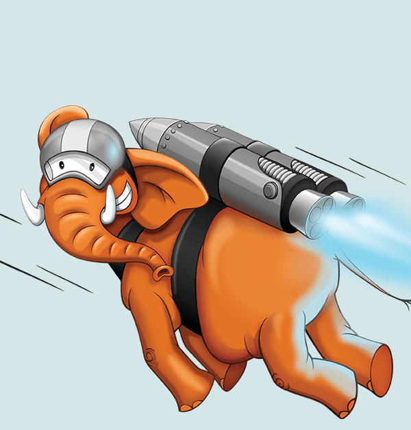 Mascot design orange elephant rocket box vector pencil paper iskon