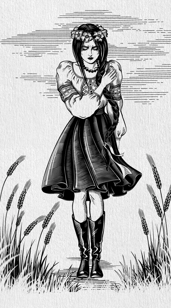 vector illustrations black and white ukraine girl poppy vector