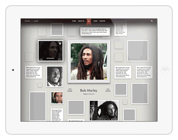 vintage frames Bob Marley instagram Memorials imissyou.com user interface grid masonry   GUI
