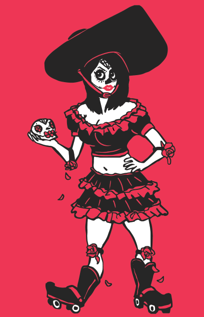 day of the dead Roller Derby gig poster HAND LETTERING