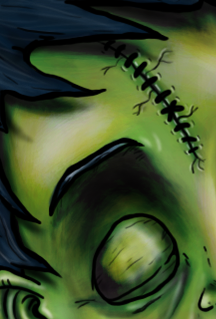 frankenstain color Verde personaje Huesos ilustracion contraste