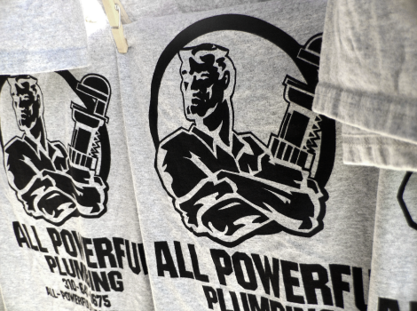 apph all powerful plumbing screenprint t-shirt tee grey black logo company iconic Plumbing