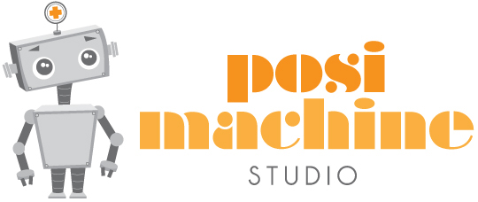 Logo Design robot Business Cards Promotional Website posimachine studio postcards letterhead envelopes stationary