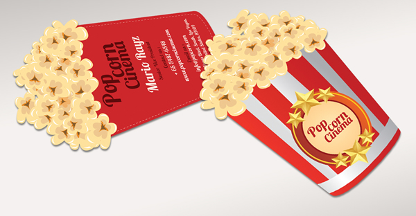 popcorn corn business card namecard corporate creative card card red stripe movie Theatre cinemas Cinema template die cut golden gold creative