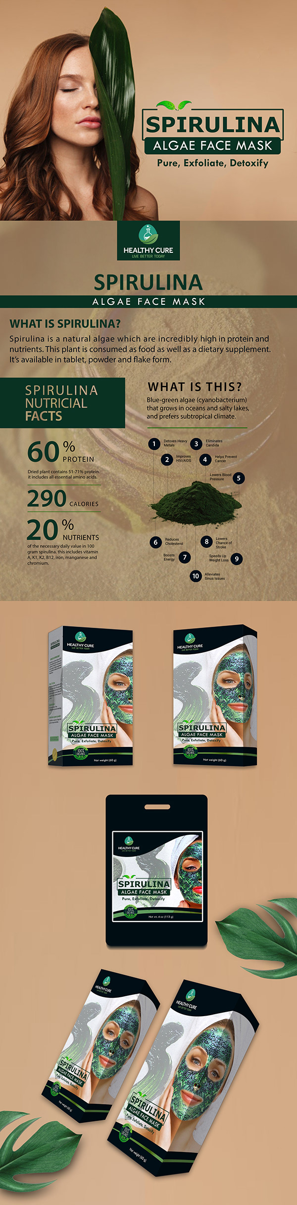 Spirulina (Face Mask)(Healthy Cure)(Packaging Design)