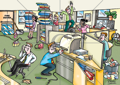 health and safety cartoon safety in the office work place safety H & S cartoon Cartoons Cartoon Illustration office safety office hazrads