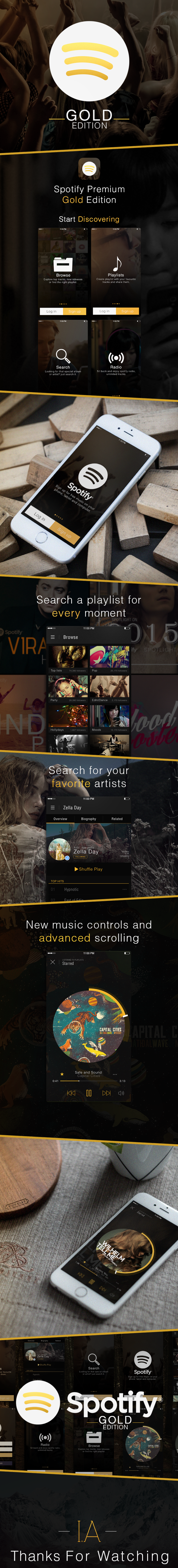 app apps design UI ux photoshop spotify gold edition
