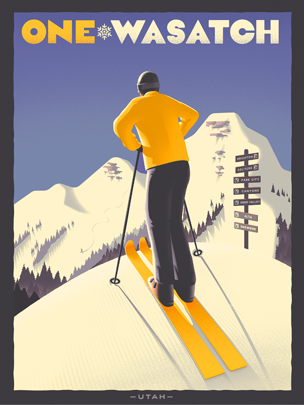 vintage poster vintage ski vintage ski poster wasatch utah Ski skier travel...
