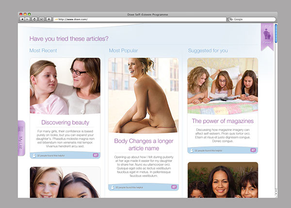 dove Self Esteem Unilever Website interactive