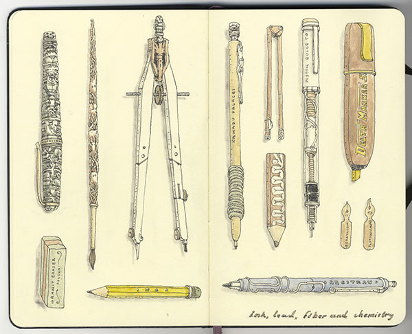 moleskine  sketchbook  doodles  ink  watercolour