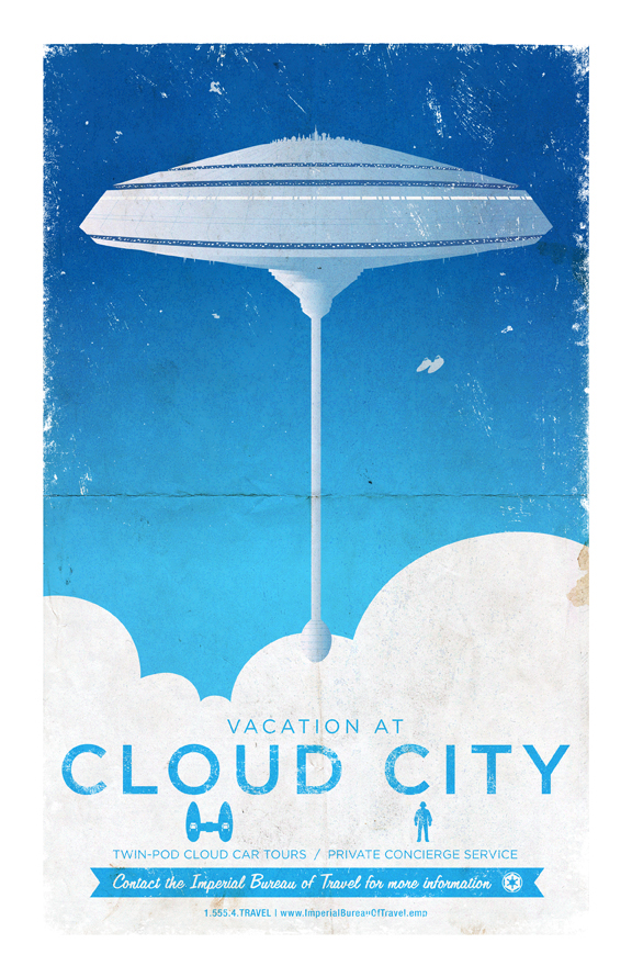 star wars bespin Lando Calrissian travel poster Cloud City lobot cloud car boba fett