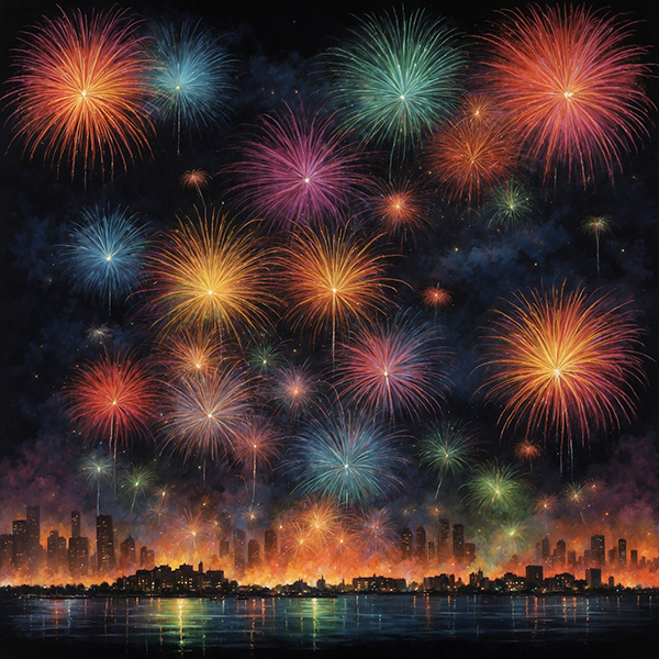 Multiple color fireworks night