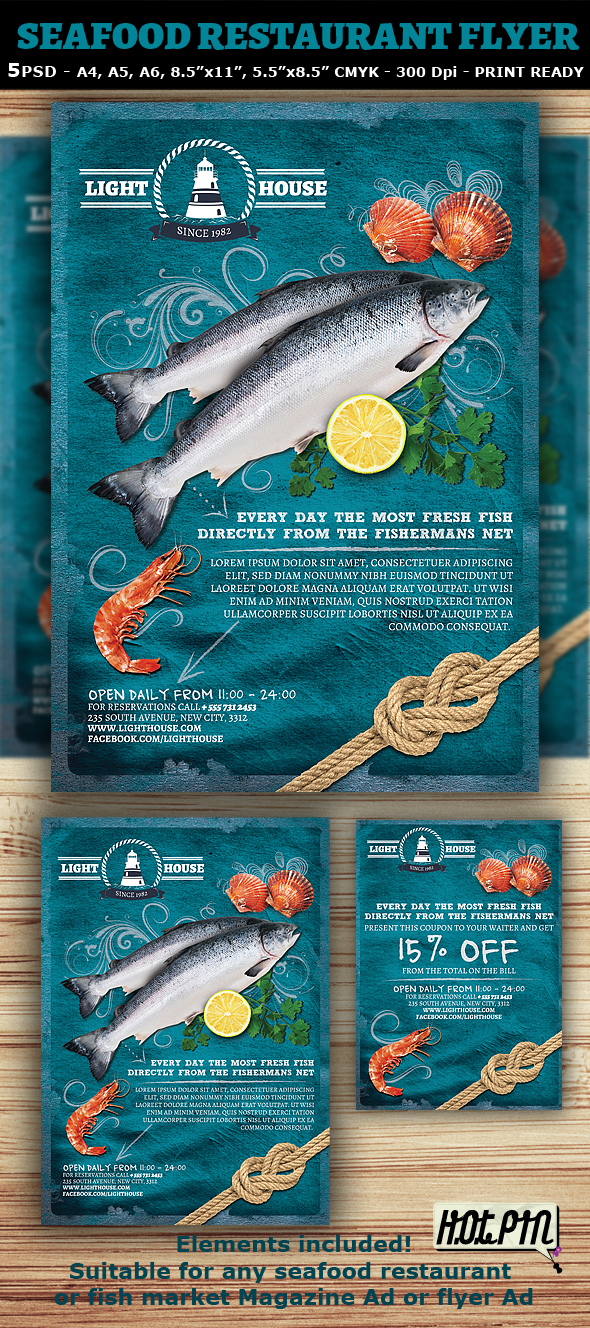 ad bar beach blue design fish flyer seafood flyer fresh Layout Magazine Ad modern poster Fish market flyer Seafood Restaurant