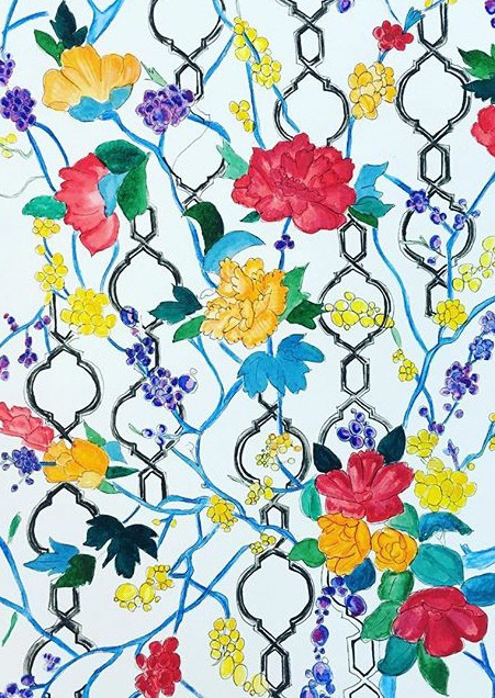 floral flower pattern frames wallhanging Paintings watercolor moorish