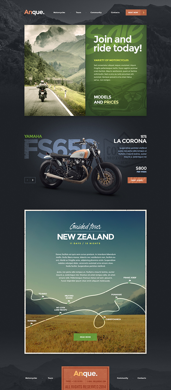 Webdesign site navigation button menu content UI Interface Travel motorcycle wood kitchen Food  Style bakery