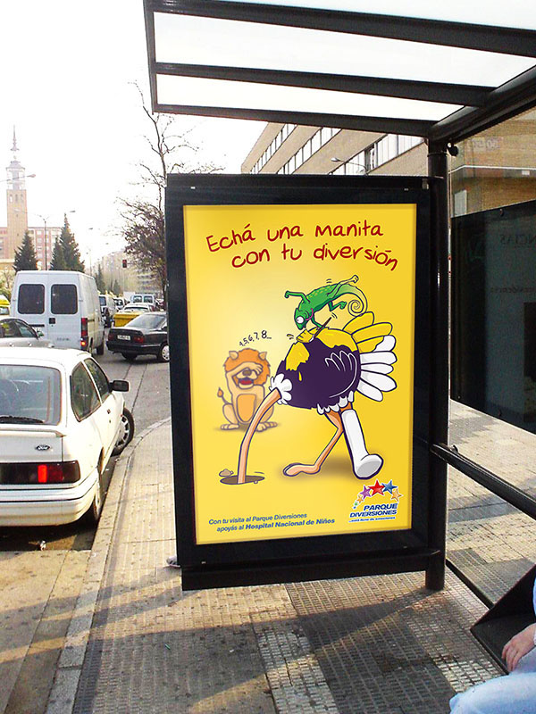 cartoon animals Theme Park campaign yellow billboard