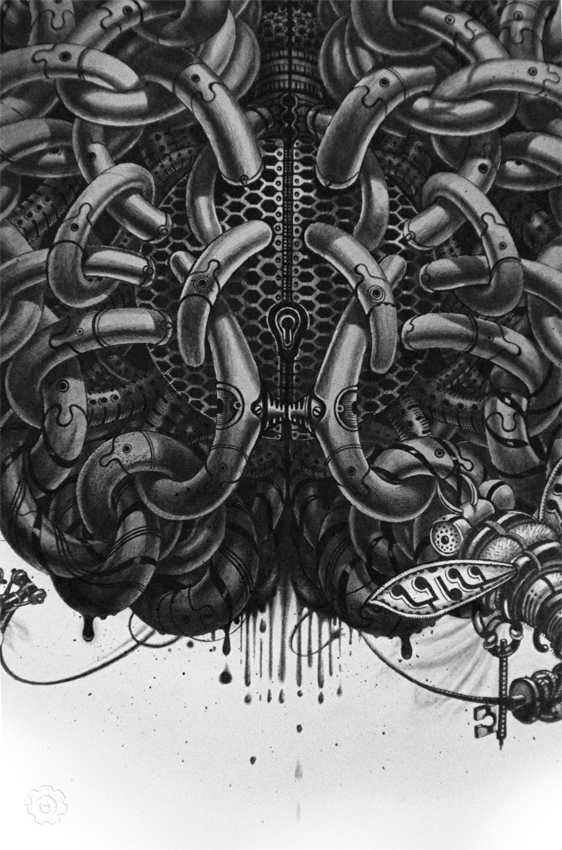 graphite Black&white bees behive brain surreal Samuel Gomez