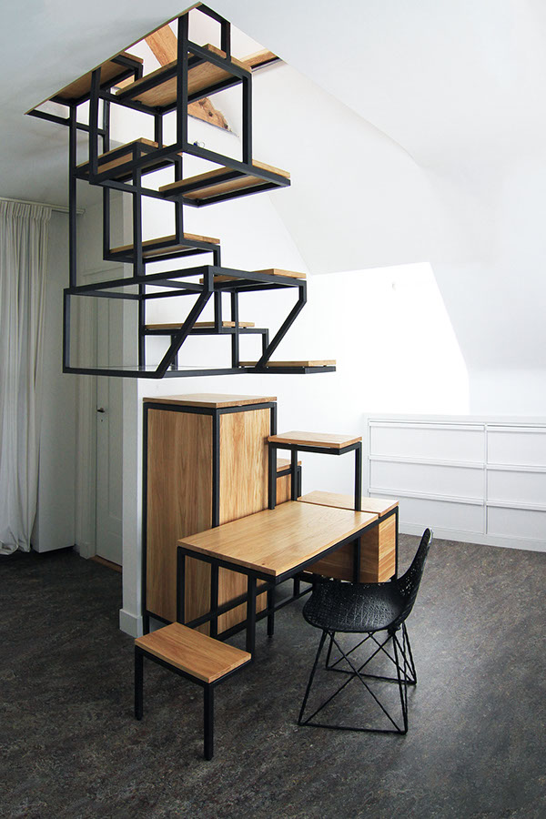 Staircase desk furniture design multifunctional Objet élevé mieke meijer studio mieke meijer