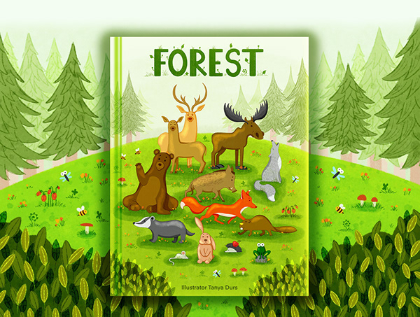 Forest animals. Children book illustration.