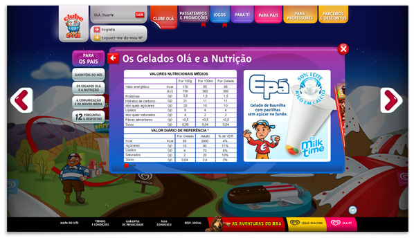 Clube Olá  ice-cream kids website Unilever