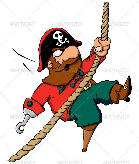 cartoon Character pirate swinging EPS vector Isolated rope hook