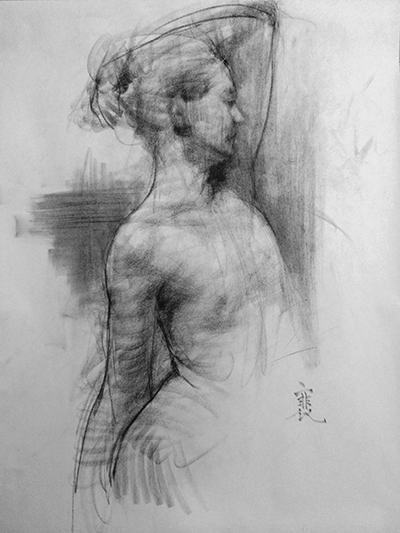 life drawing conte pastel portrait nude gesture
