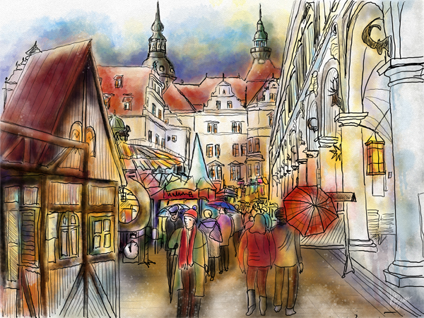 dresden cityscapes saxonia iPad painting watercolor