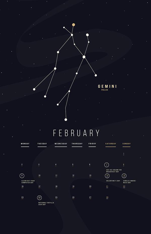 Constellations Calendar 2015 on Pantone Canvas Gallery