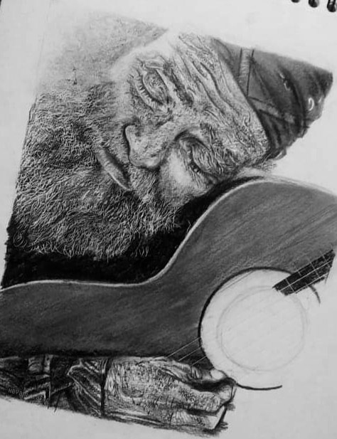 charcoal pencil portrait guitar