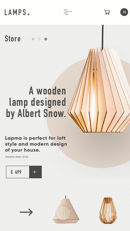 Webdesign ux/ui modern wood interaction animation  Interface lamps sketch aftereffect