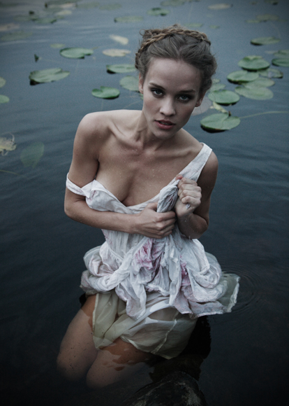 model girl woman sensual sexy water lake hourse mellow outdoors Evening soft white dress barbacka cavallo modella modell portrait wet floating riding
