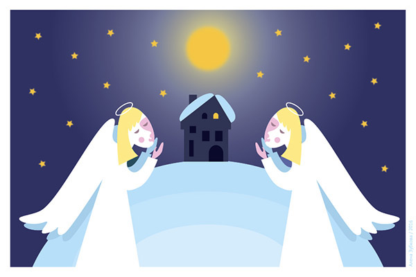 Christmas card angel miracle new year snow girl ILLUSTRATION  kids 2D