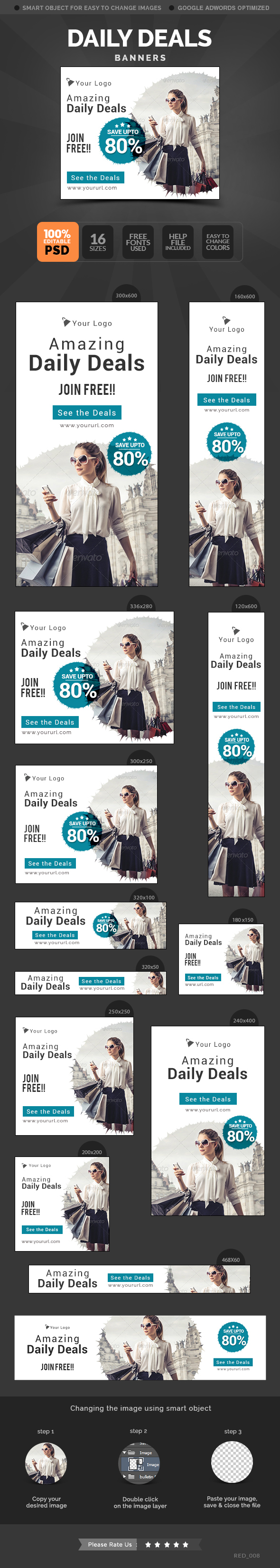 adroll Animated Banner banner pack banner set banners business buy COUPON daily Deals Deal discount flat design gif