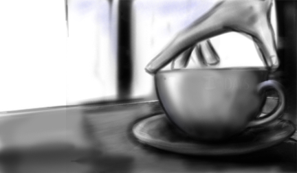 tea storyboard MORNING Coffee cup black and white