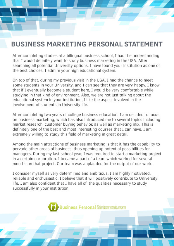 marketing job personal statement