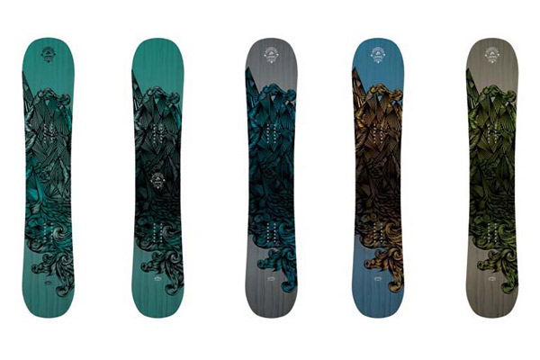 snowboard Snowboards mountains clouds waves snow winter blue teal black