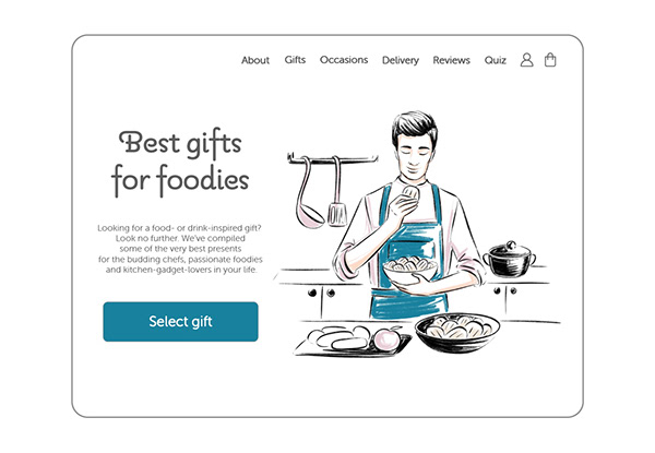 Website illustrations and icons for the gift shop