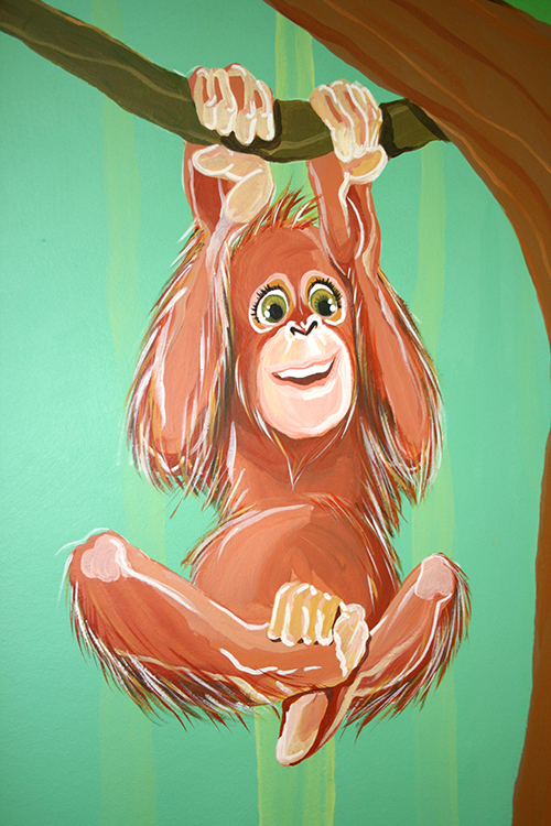 Nature rainforest animals Children's Illustrations hospital acrylic color monkey tucan tree frog orangutan