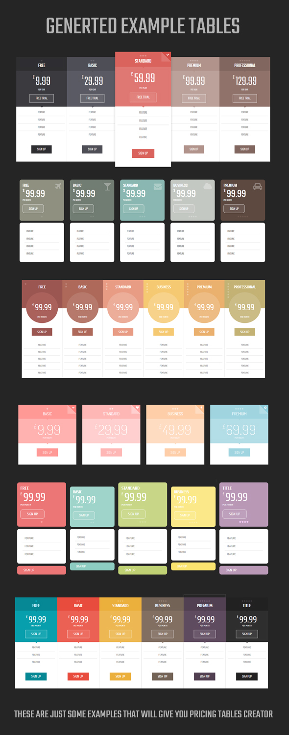 pricing tables creator creator Generator wizard Pricing tables css3