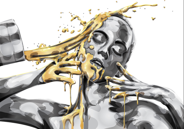 paint gold makeup poster Real beauty magazine splash bucket drops vector illustrations print